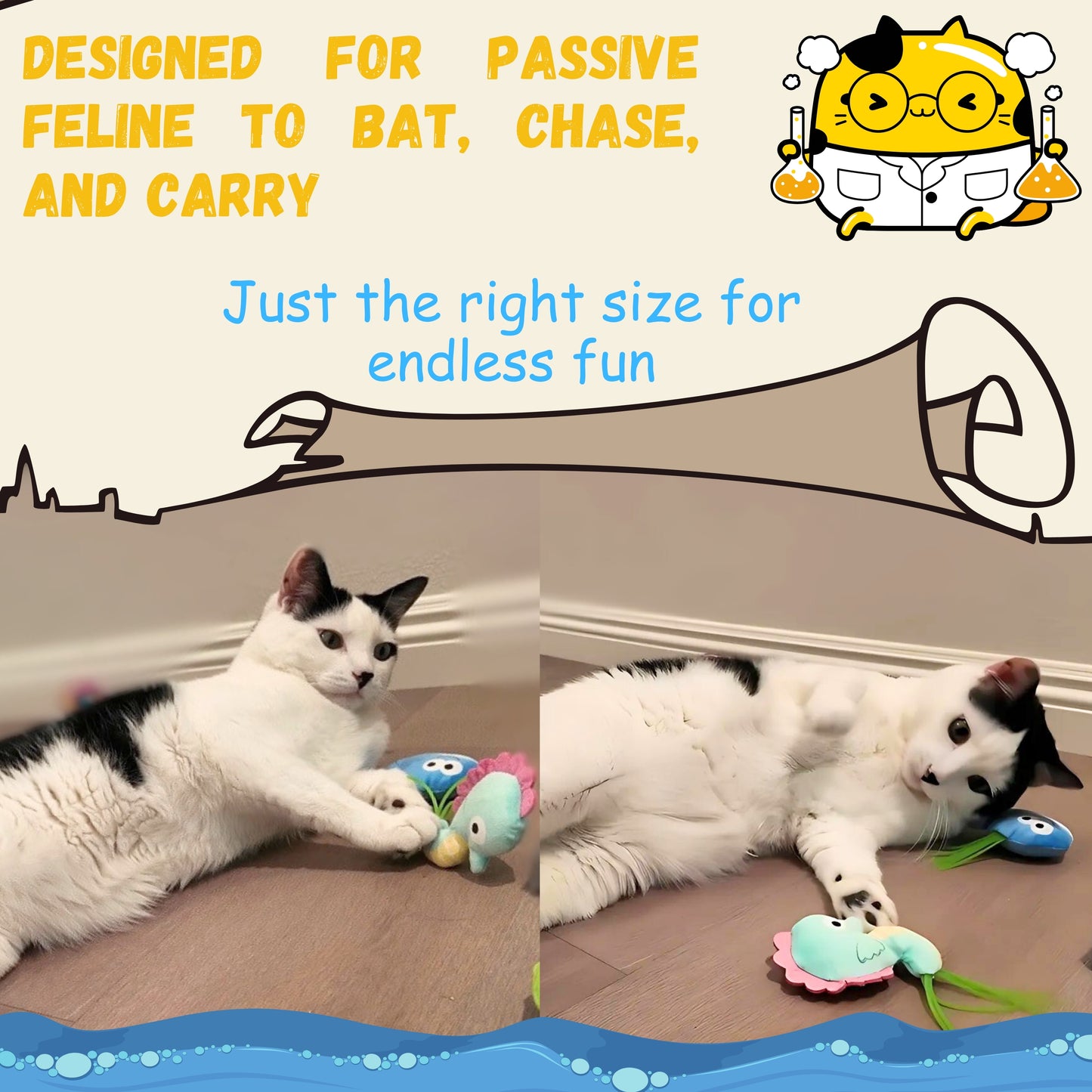 Interactive Catnip Toys for Indoor and Outdoor Cats Set of 6 Soft and Durable Stuffed Sea Animal Plush Toys, Crinkle Sound Cat Kicker Toys, Perfect for Promoting Kitten Exercise and Ideal Gifts for Cat Lovers