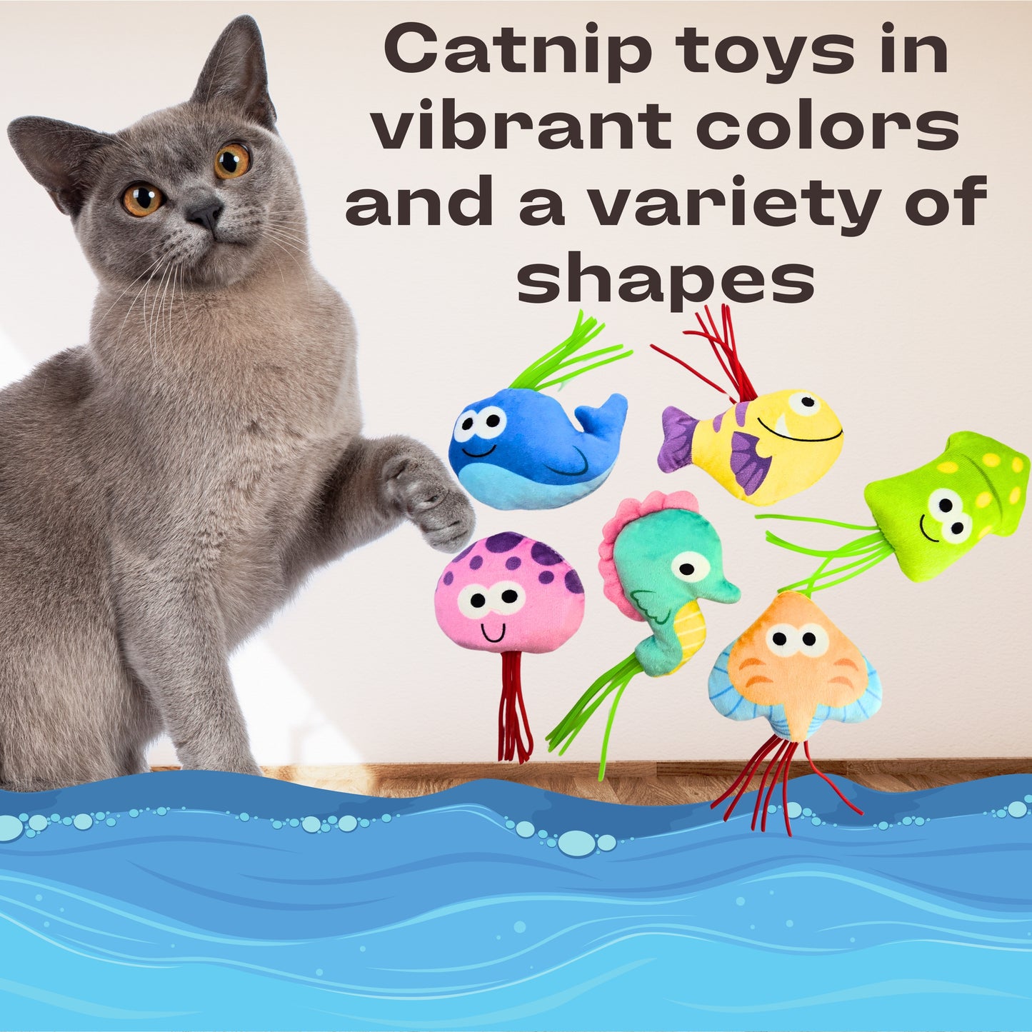 Interactive Catnip Toys for Indoor and Outdoor Cats Set of 6 Soft and Durable Stuffed Sea Animal Plush Toys, Crinkle Sound Cat Kicker Toys, Perfect for Promoting Kitten Exercise and Ideal Gifts for Cat Lovers