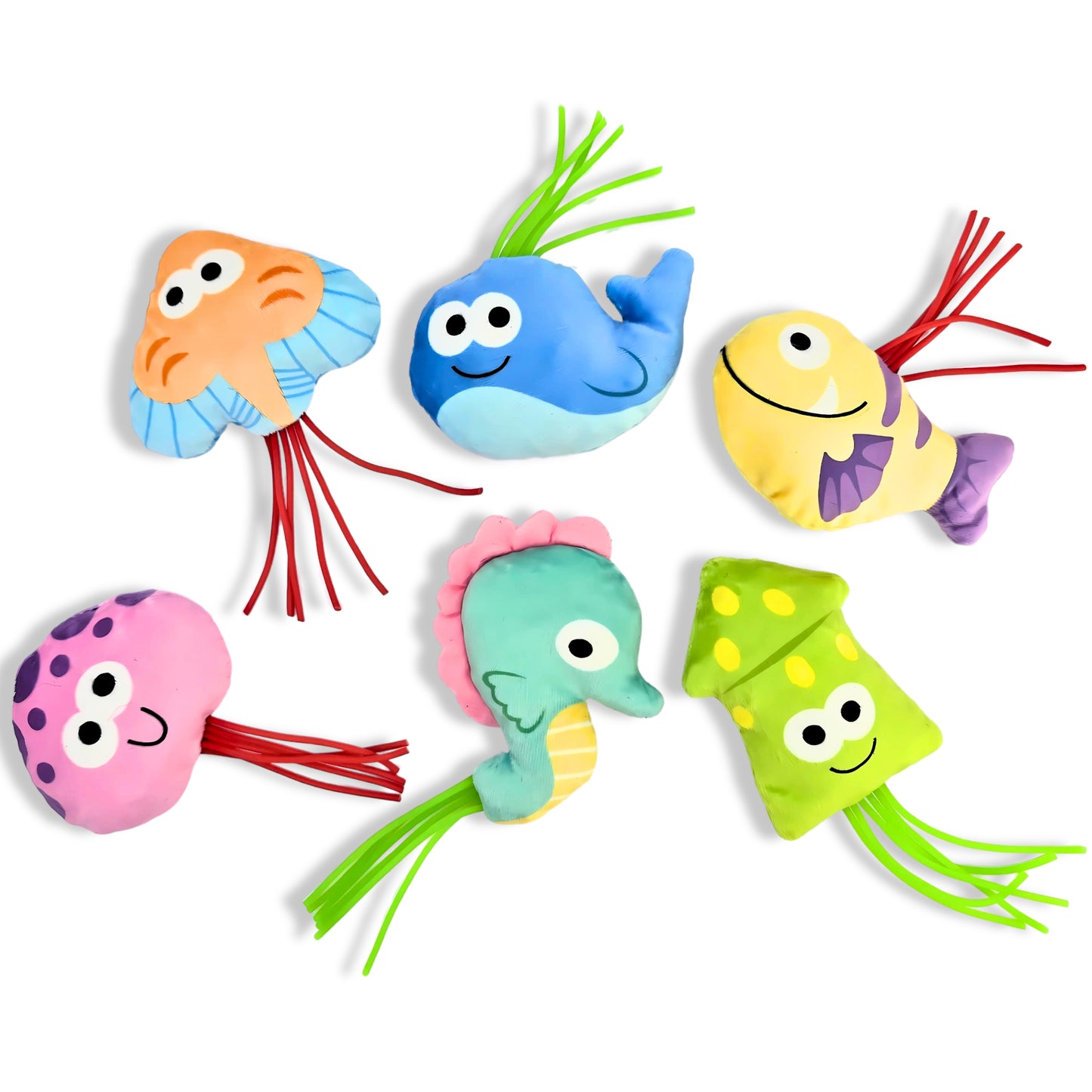 Interactive Catnip Toys for Indoor and Outdoor Cats Set of 6 Soft and Durable Stuffed Sea Animal Plush Toys, Crinkle Sound Cat Kicker Toys, Perfect for Promoting Kitten Exercise and Ideal Gifts for Cat Lovers